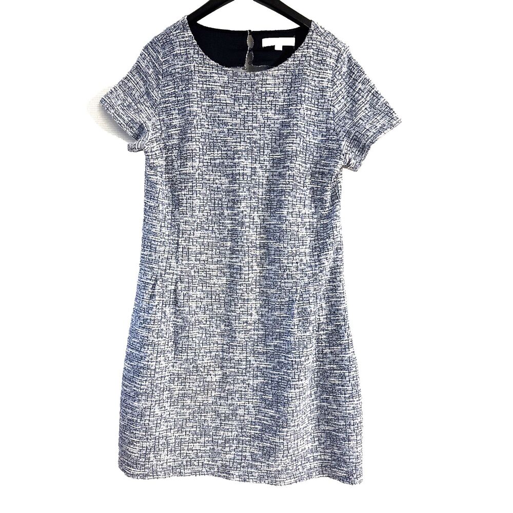 LOFT Boucle Navy Blue SS Dress - Size 12 - sophisticated, classy, quiet luxury